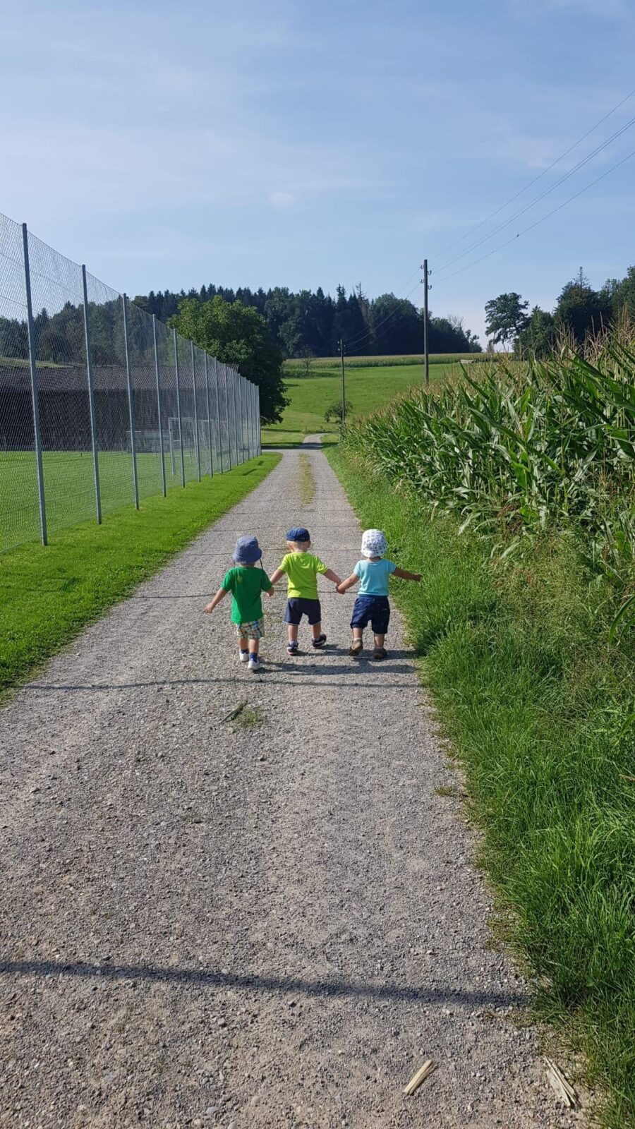 drei-kinder-spazieren-auf-landweg